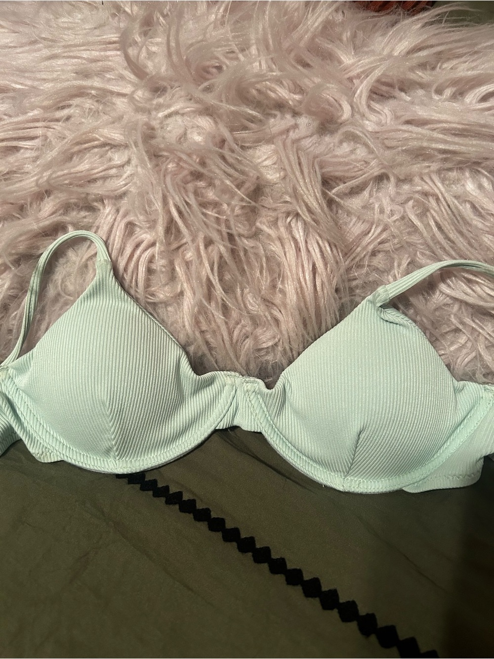 SHEIN Light Mint Ribbed Underwire Bikini Top